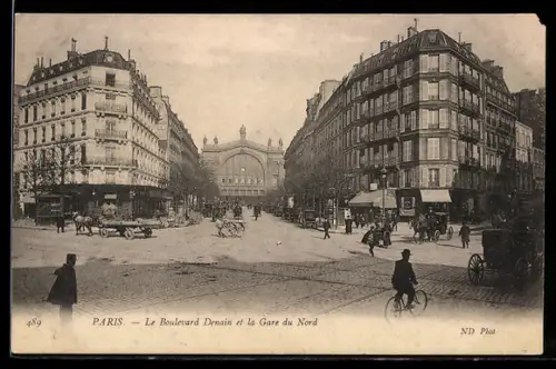 AK Paris, Le Boulevard Denain et la Gare du Nord