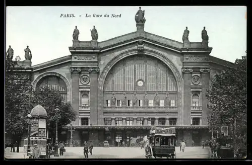 AK Paris, La Gare du Nord avec tramway et passants
