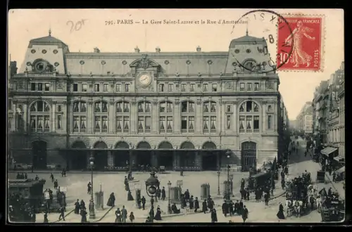 AK Paris, La Gare Saint-Lazare et la Rue d`Amsterdam