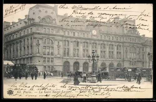 AK Paris, La Gare Saint-Lazare et l`animation de la cour de Rome