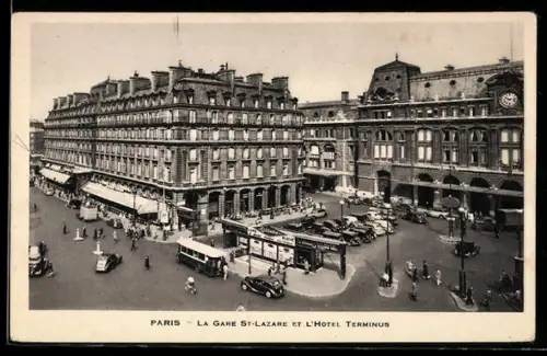 AK Paris, La Gare St-Lazare et l`Hôtel Terminus