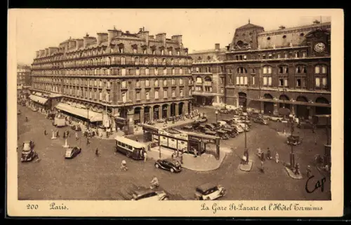 AK Paris, La Gare St-Lazare et l`Hôtel Terminus