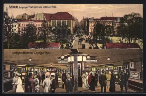 AK Berlin, Strassenbild vom Leipziger Platz, U-Bahnhof Leipziger Platz