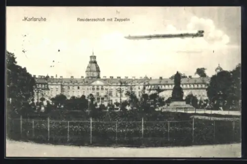 AK Karlsruhe, Zeppelin überfliegt das Residenzschloss