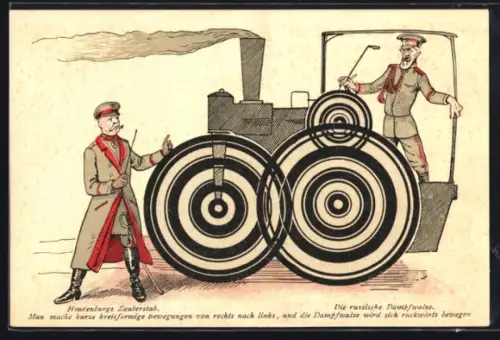 AK Paul von Hindenburgs Zauberstab & Die russiche Dampfwalze im Widerstreit