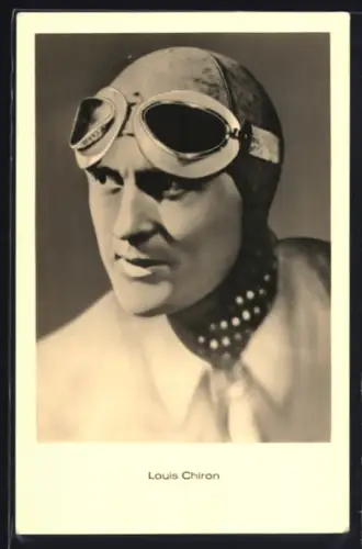 AK Autorennfahrer Louis Chiron mit Haube und Schutzbrille