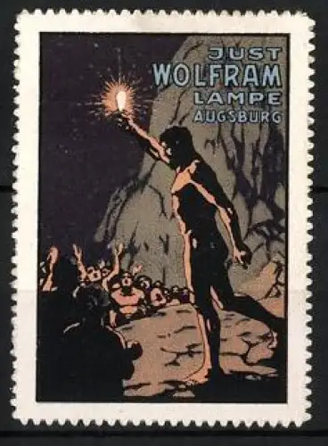 Reklamemarke Augsburg, Just Wolfram Lampe, Lichtträger in Höhle