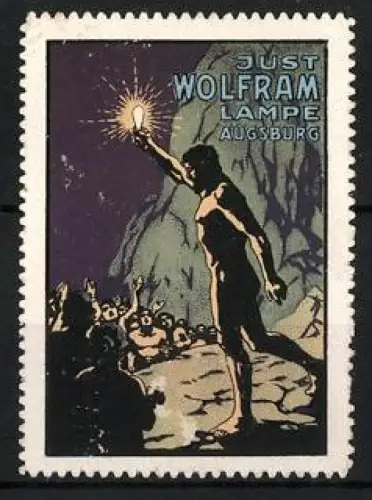 Reklamemarke Augsburg, Just Wolfram Lampe, Mann mit Lampe