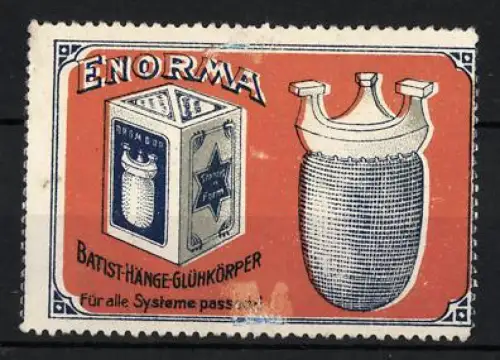 Reklamemarke Enorma, Batist Hänge Glühkörper und Verpackung