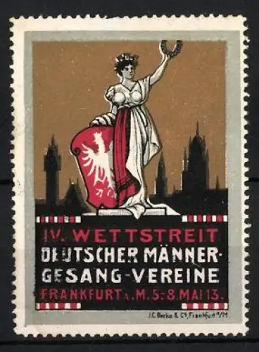 Reklamemarke Frankfurt, IV. Wettstreit Deutscher Männergesang-Vereine 1913, Germania mit Lorbeerkranz