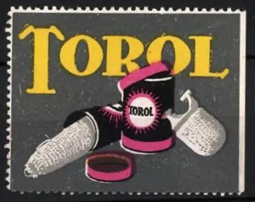 Reklamemarke Torol, Dosen mit Deckeln, Glühstrümpfe