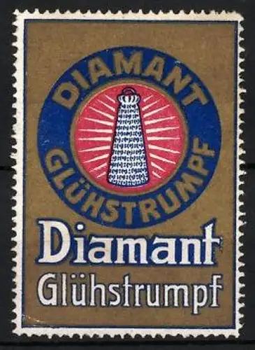 Reklamemarke Diamant Glühstrumpf, Glühstrumpf mit Strahlenmuster