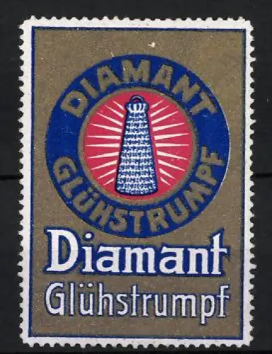 Reklamemarke Diamant Glühstrumpf, Glühstrümpf mit Strahlen