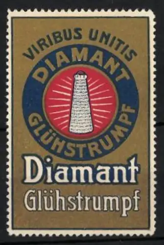 Reklamemarke Diamant Glühstrumpf, Leuchtender Glühstrümpf