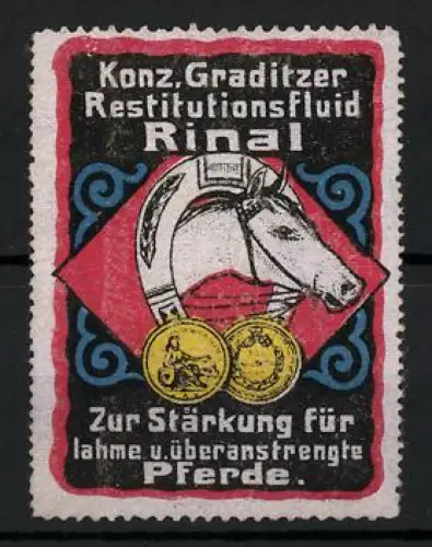 Reklamemarke Konz. Graditzer Restitutionsfluid, Pferd mit Hufeisen