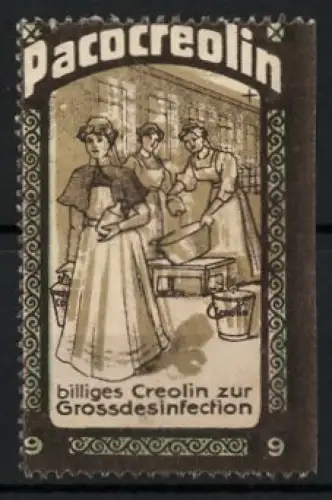 Reklamemarke Pacocreolin, Grossdesinfektion mit Creolin