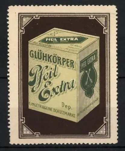 Reklamemarke Glühkörper Pfeil Extra, Verpackung