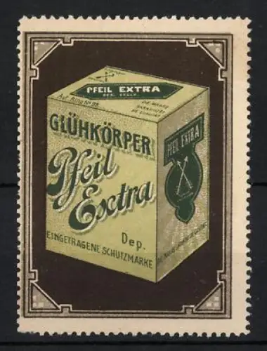 Reklamemarke Glühkörper Pfeil Extra, Glühkörperkarton