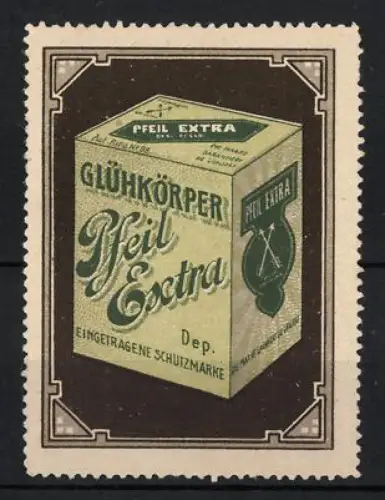 Reklamemarke Glühkörper Pfeil Extra, Verpackung mit Pfeil-Symbol