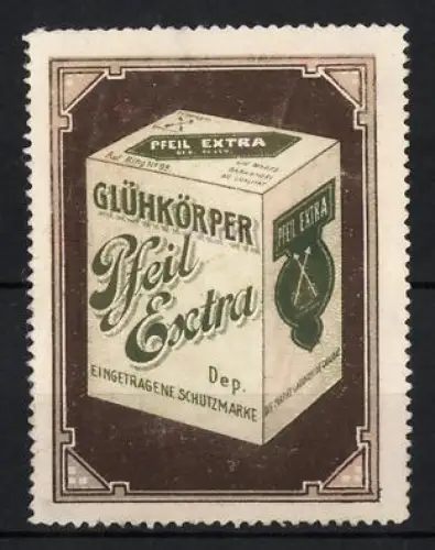 Reklamemarke Glühkörper, Pfeil Extra, Verpackung für Glühkörper