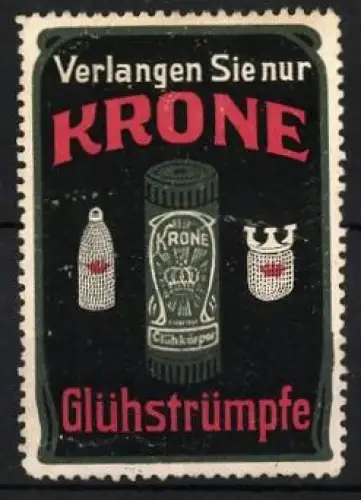 Reklamemarke Krone, Glühstrümpfe, Krone-Logo