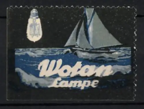 Reklamemarke Wotan Lampe, Segelschiff und Glühbirne