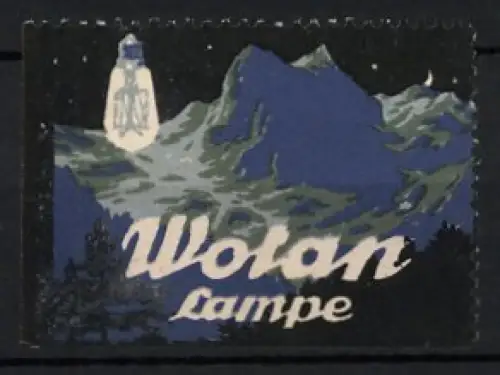 Reklamemarke Wotan Lampe, Berglandschaft, Glühbirne