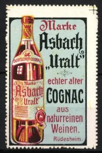 Reklamemarke Rüdesheim, Asbach Uralt, Cognacflasche