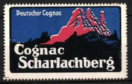 Reklamemarke Cognac Scharlachberg, rote Berge