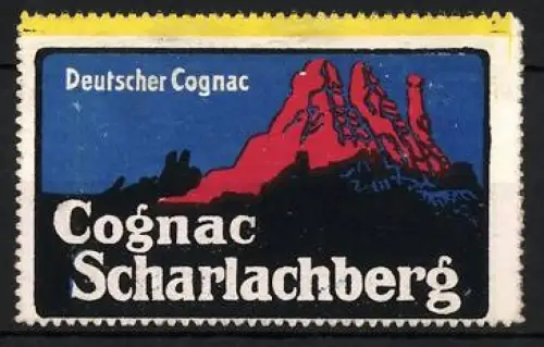 Reklamemarke Cognac Scharlachberg, roter Berg