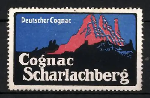Reklamemarke Cognac Scharlachberg, Rote Berglandschaft