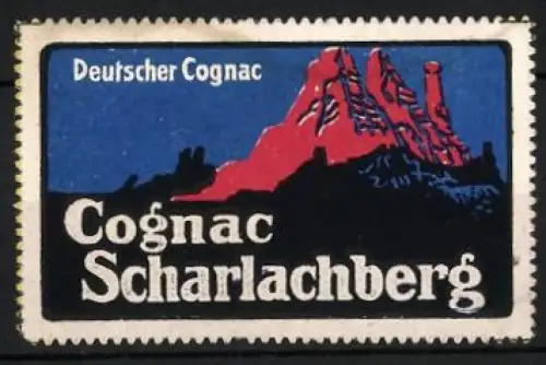 Reklamemarke Cognac Scharlachberg, Roter Berggipfel