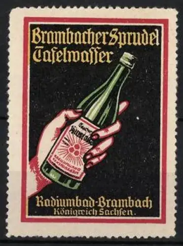 Reklamemarke Brambach, Brambacher Sprudel Tafelwasser, Mineralwasser, Flasche in Hand