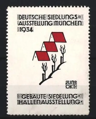 Reklamemarke München, Deutsche Siedlungsausstellung 1934, Gebaute Siedlung-Hallenausstellung