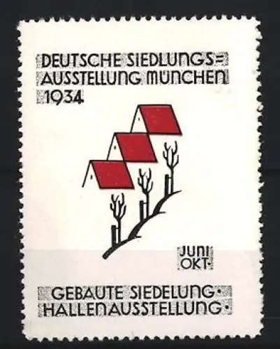 Reklamemarke München, Deutsche Siedlungsausstellung 1934, Häuser mit roten Dächern