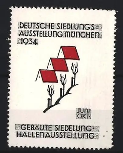 Reklamemarke München, Deutsche Siedlungsausstellung 1934, Gebaute Siedlung-Hallenausstellung