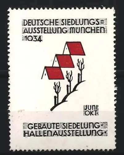 Reklamemarke München, Deutsche Siedlungsausstellung 1934, rote Dächer