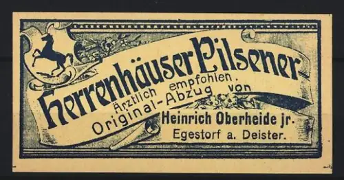 Reklamemarke Egestorf a. Deister, Herrenhäuser Pilsener, springendes Pferd