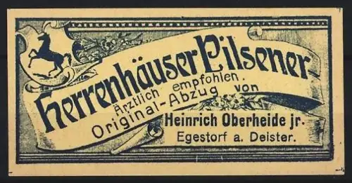 Reklamemarke Egestorf a. Deister, Herrenhäuser Pilsener, Pferd