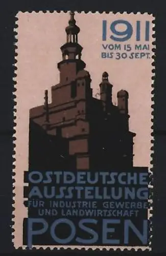 Reklamemarke Posen, Ostdeutsche Ausstellung 1911, Gebäude-Silhouette