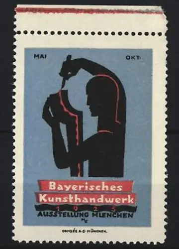 Reklamemarke München, Bayerisches Kunsthandwerk 1925, Silhouette eines Handwerkers