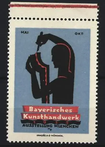 Reklamemarke München, Bayerisches Kunsthandwerk 1925, Schneider bei der Arbeit