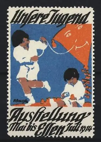 Reklamemarke Essen, Ausstellung Unsere Jugend 1914, Kinder mit Drachen