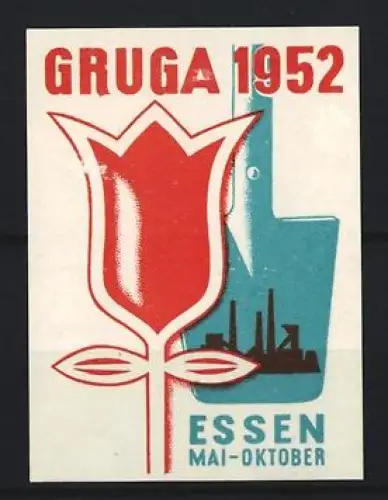 Reklamemarke Essen, Gruga 1952, Tulpe und Industrieanlagen