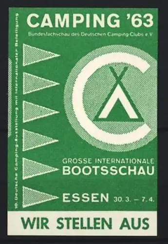 Reklamemarke Essen, Grosse Internationale Bootsschau 1963, Zelt und Boote