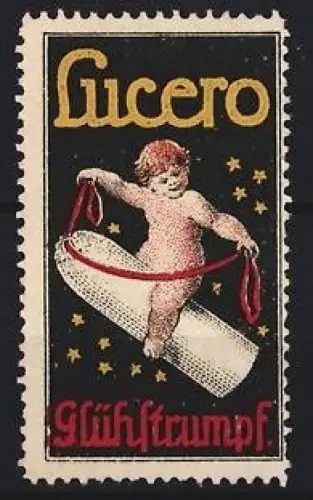 Reklamemarke Lucero Glühstrumpf, Engel mit Glühstrumpf
