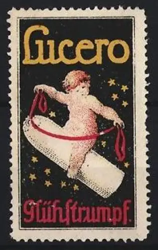 Reklamemarke Lucero, Glühstrumpf, Engel mit Sternen