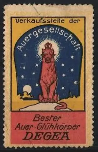 Reklamemarke Auer-Gesellschaft, Bester Auer-Glühkörper, Löwe mit Krone