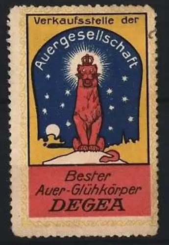 Reklamemarke Auer-Gesellschaft, Roter Löwe mit Glühkörper