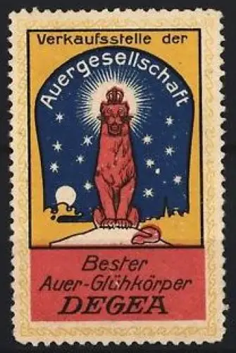 Reklamemarke Auer-Gesellschaft, Bester Auer-Glühkörper, Löwe mit Sternenhimmel